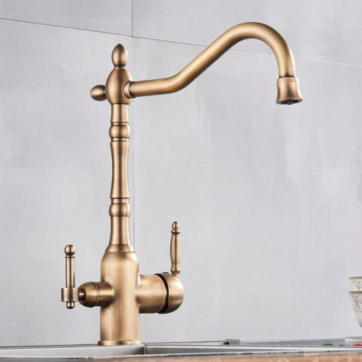 Antique Kitchen Faucet With Filtered Water And Swivel Spout Design
