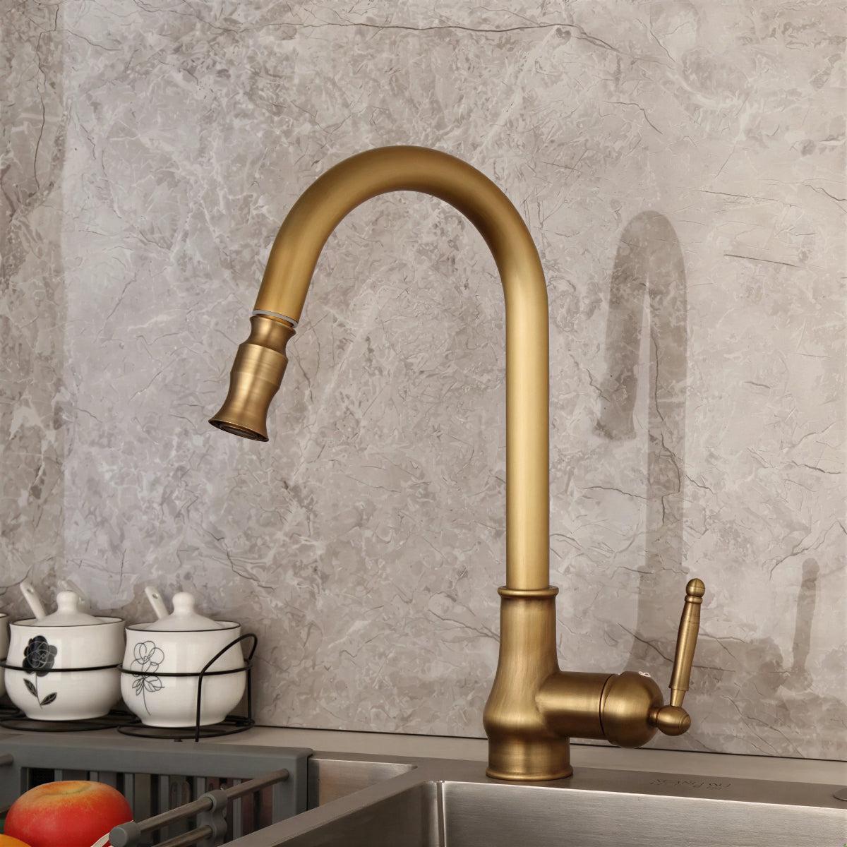 Antique Styled Kitchen Sink Faucet With Swivel And High-Arc Single Handle Spout