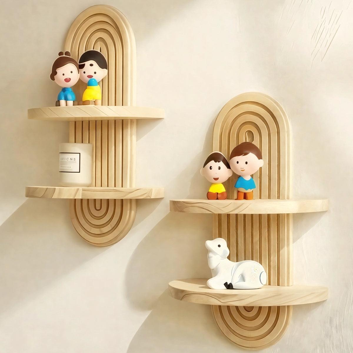 Arched Wall Shelves With Floating Natural Wood Design