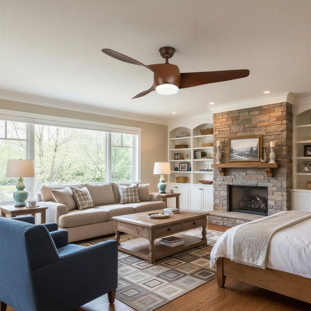 Ceiling Fan Light With Twisted Curved Wooden Blades