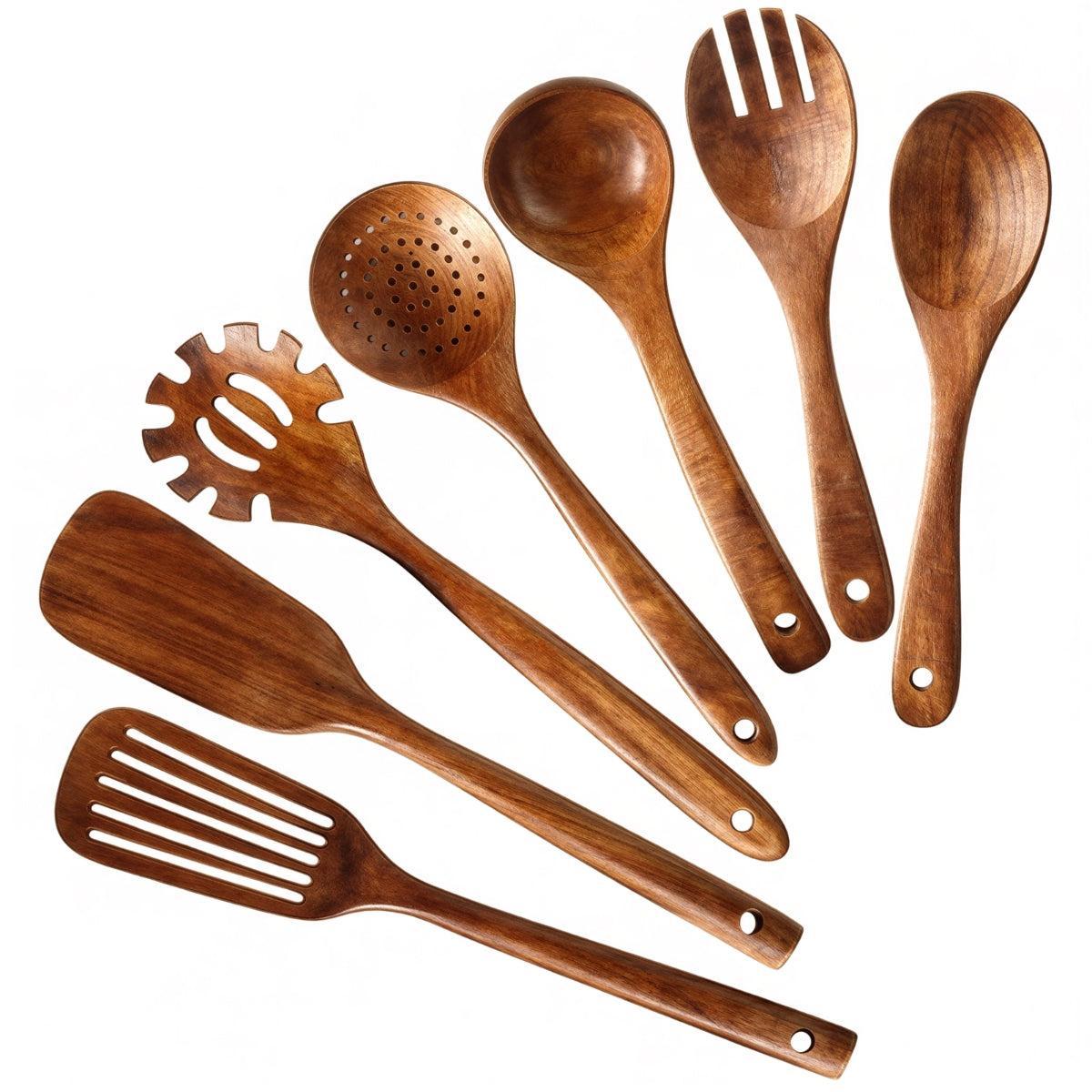 Complete Wooden Kitchen Utensils Set With Spatula And Spoons
