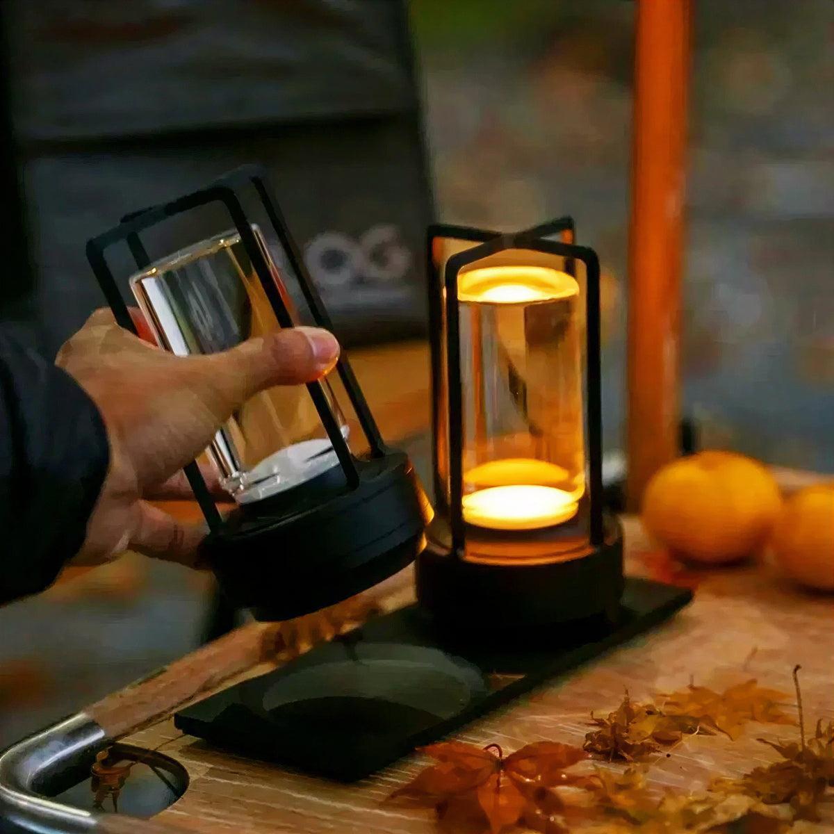 Cordless Caged Table Lamp Lantern with Rechargeable LED Light