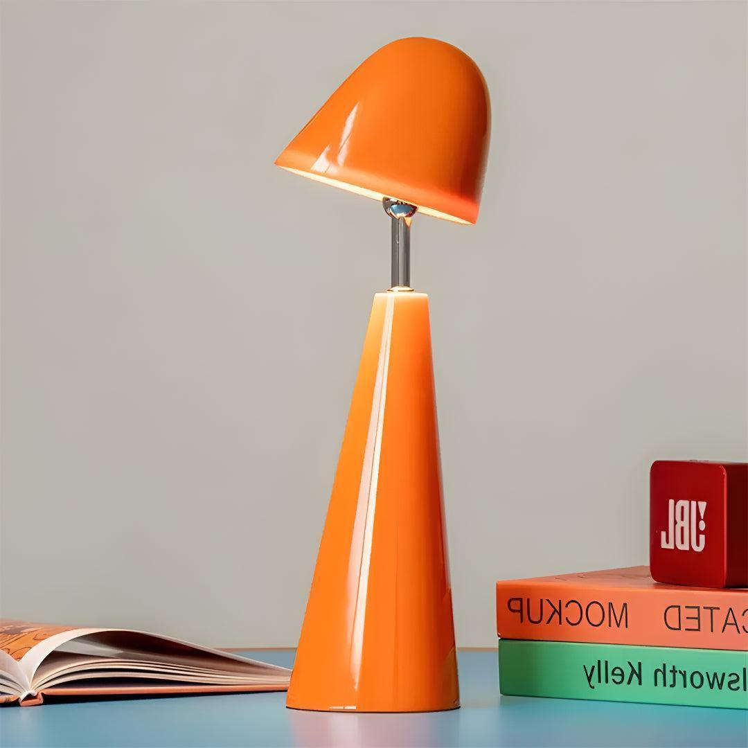 Cordless Tableside Lamp With Retro Adjustable Dome Shade and Sculptural Base