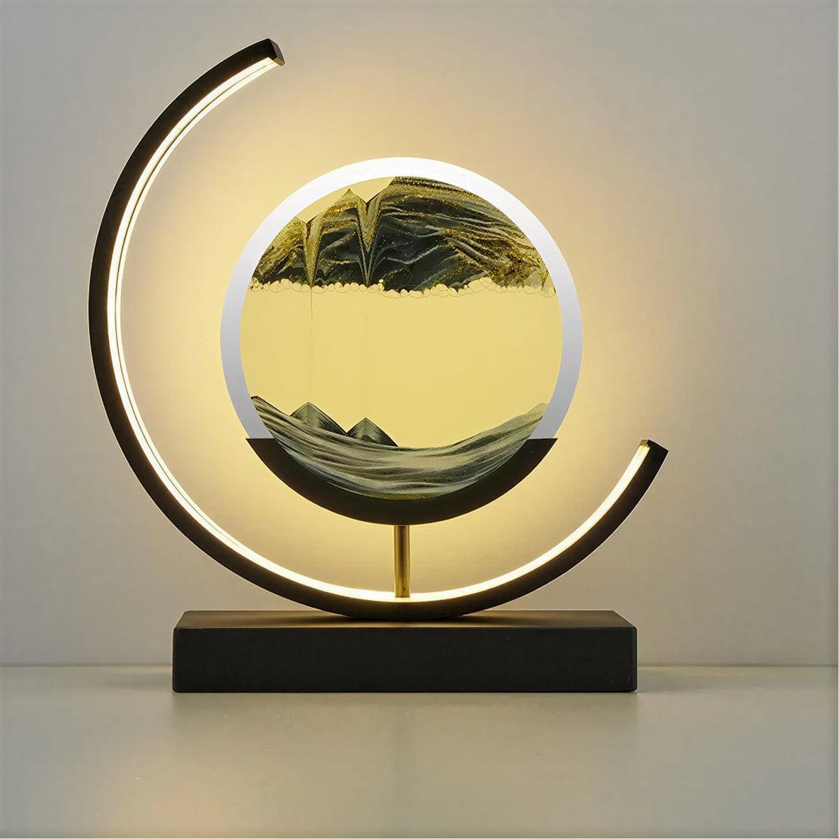 Crescent Shaped Table Lamp With Dynamic Moving Sand Art