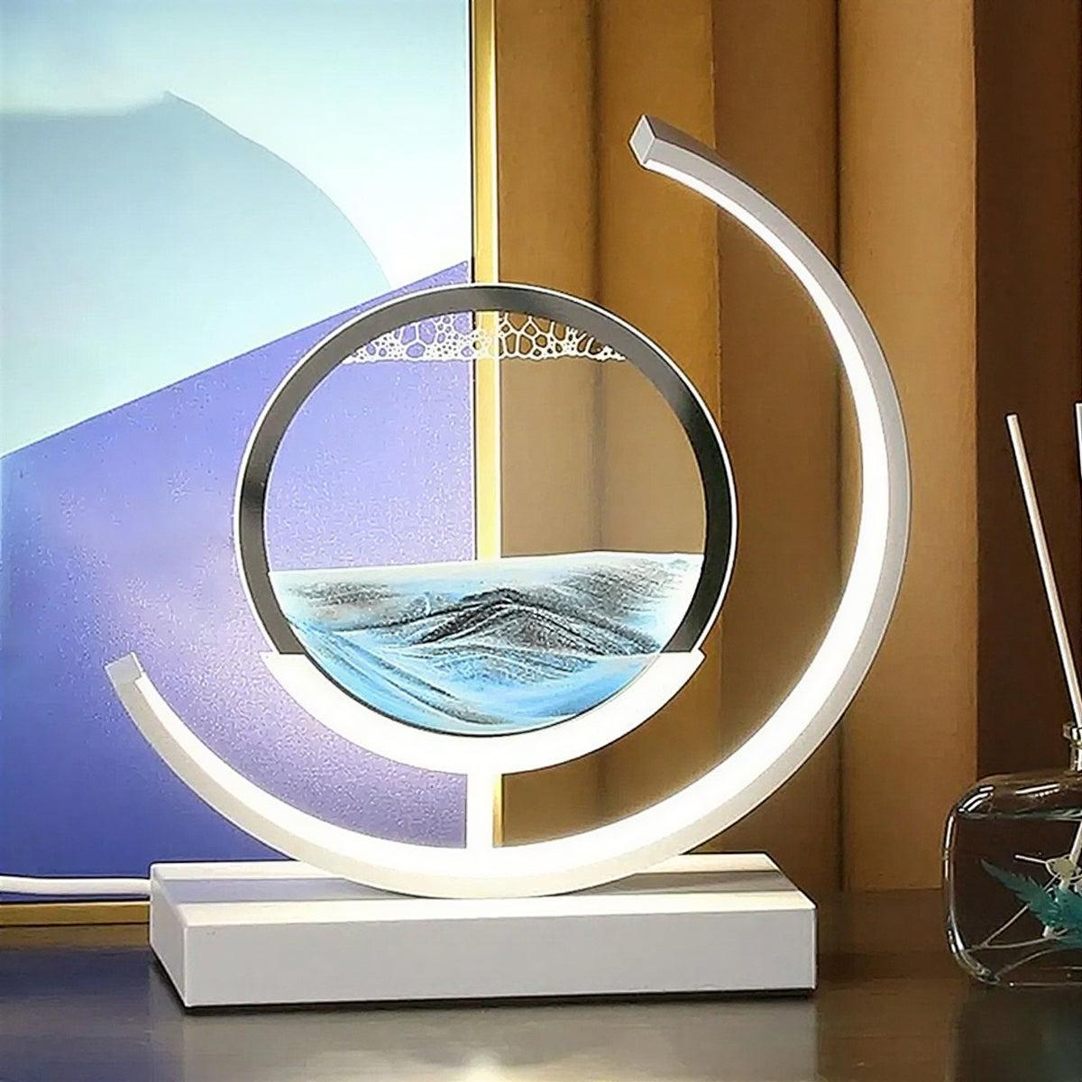 Crescent Shaped Table Lamp With Dynamic Moving Sand Art