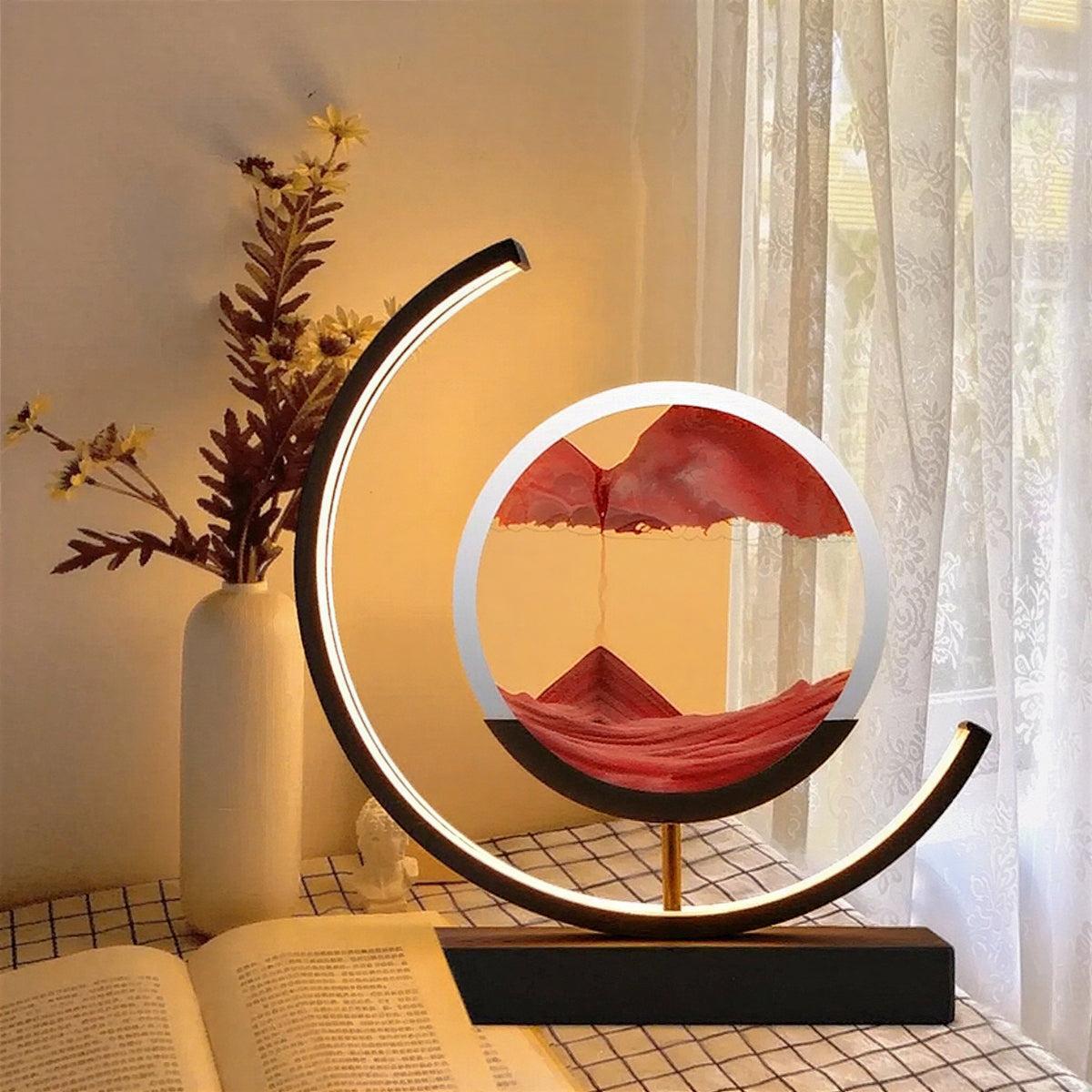 Crescent Shaped Table Lamp With Dynamic Moving Sand Art