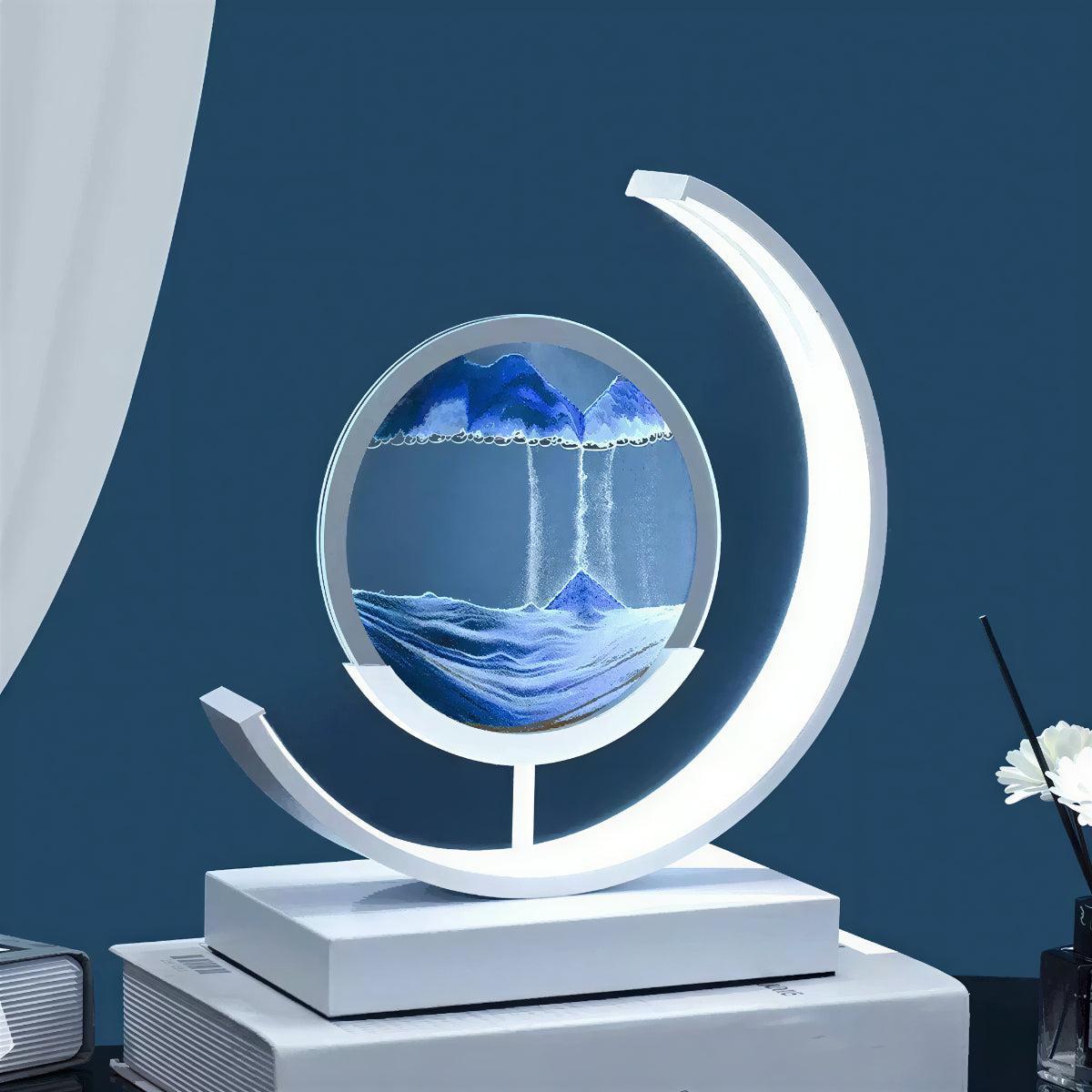 Crescent Shaped Table Lamp With Dynamic Moving Sand Art