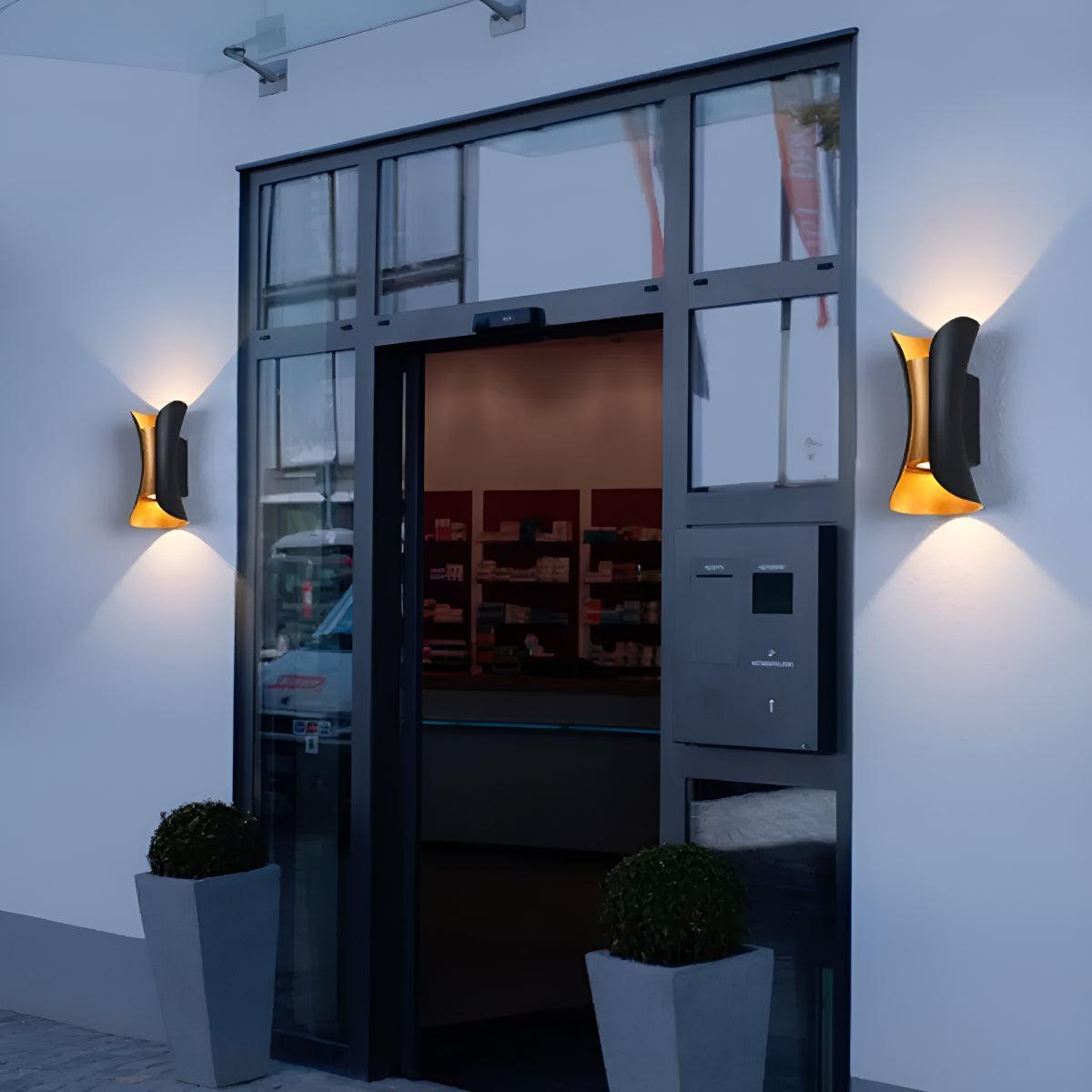 Curved Outdoor Wall Light With Up and Down Exterior Lamp Design