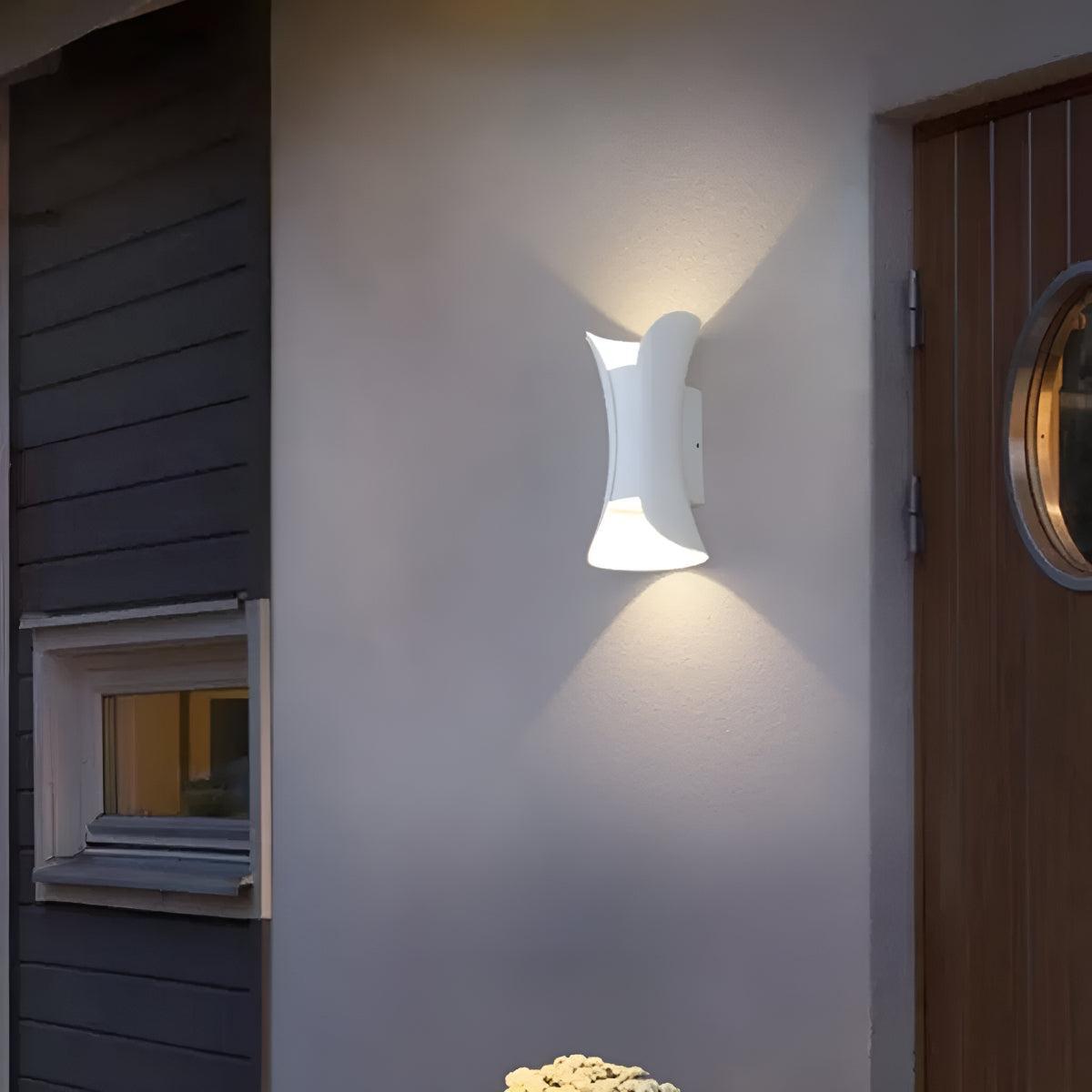 Curved Outdoor Wall Light With Up and Down Exterior Lamp Design