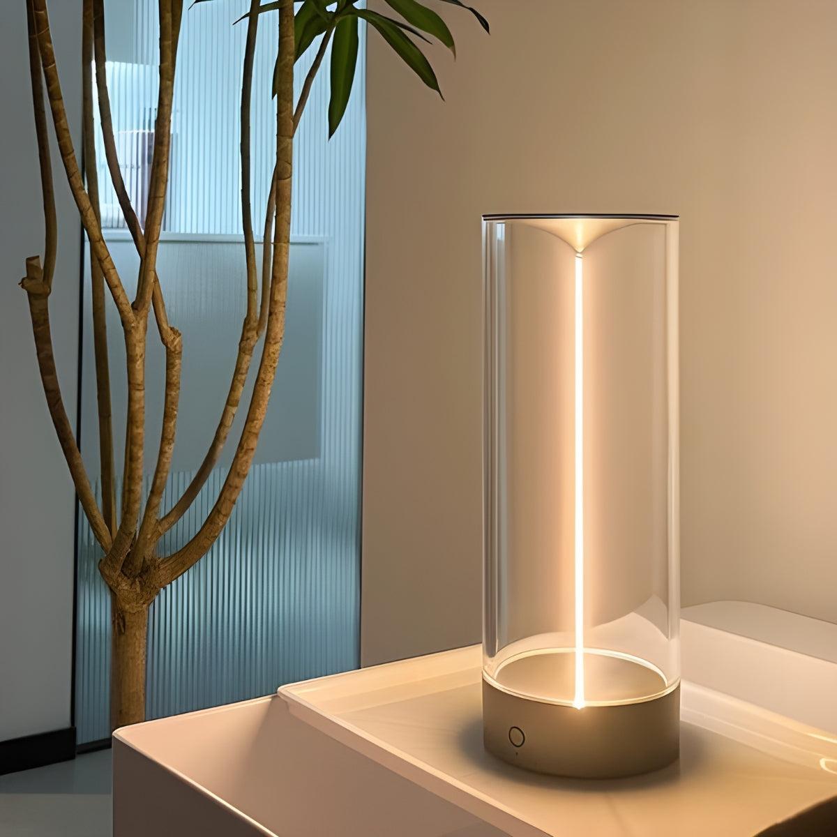 Cylinder Shaped Cordless Rechargeable Table Lamp With Touch Dimmer Control