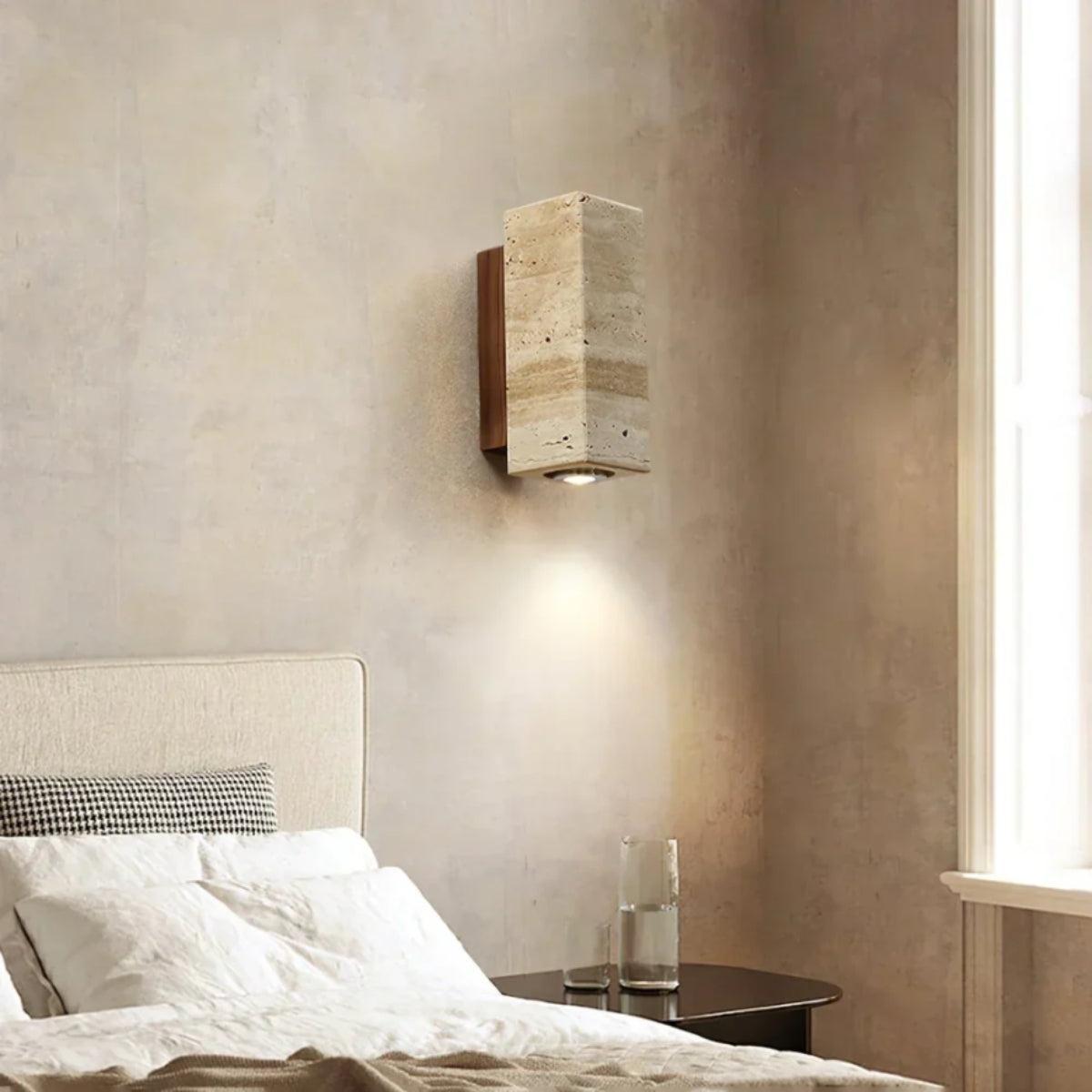 Cylindrical Column Stone Wall Sconce With Integrated LED Lighting