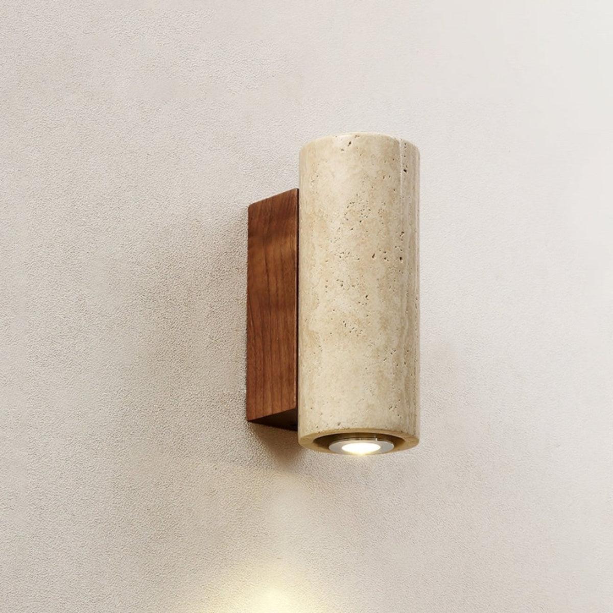 Cylindrical Column Stone Wall Sconce With Integrated LED Lighting