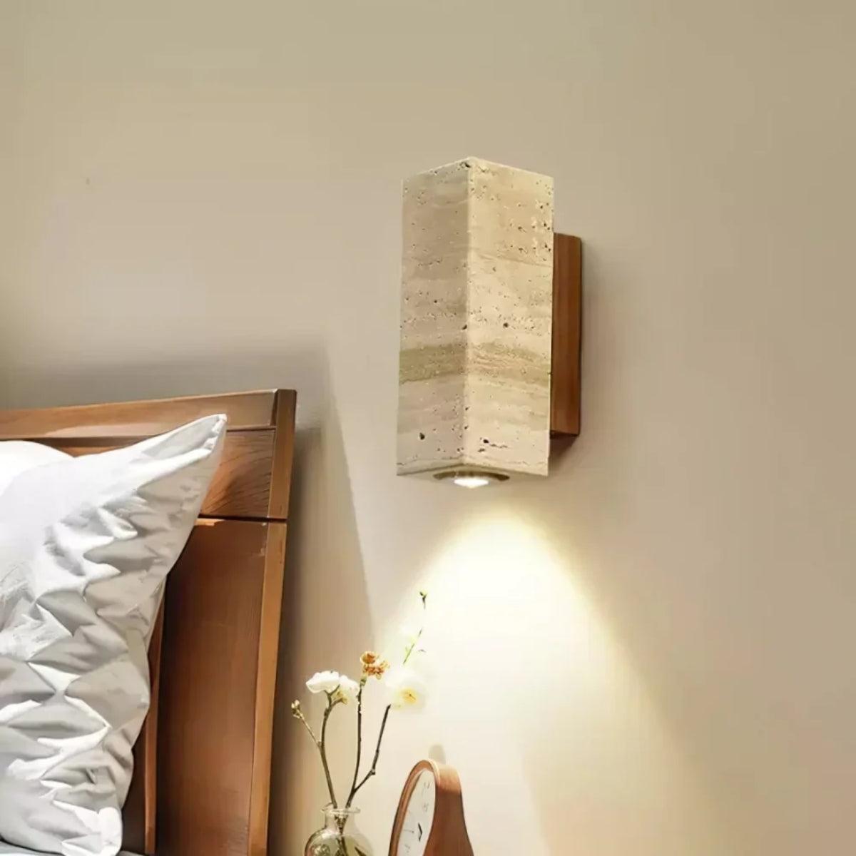 Cylindrical Column Stone Wall Sconce With Integrated LED Lighting
