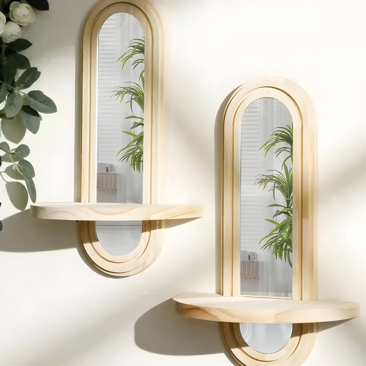 Decorative Arched Wall Mirror With Floating Storage Shelf