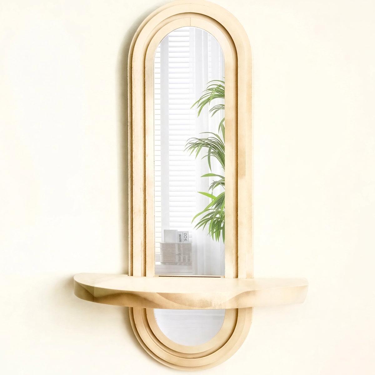 Decorative Arched Wall Mirror With Floating Storage Shelf