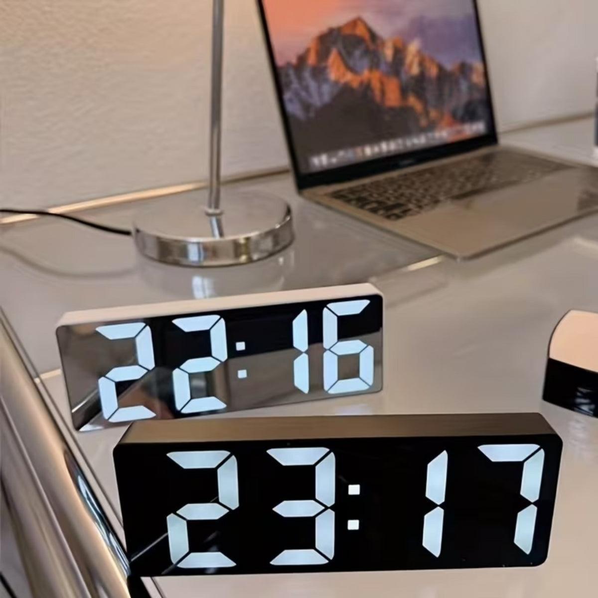 Digital Alarm Clock With Auto Dimming Mirrored Display Screen