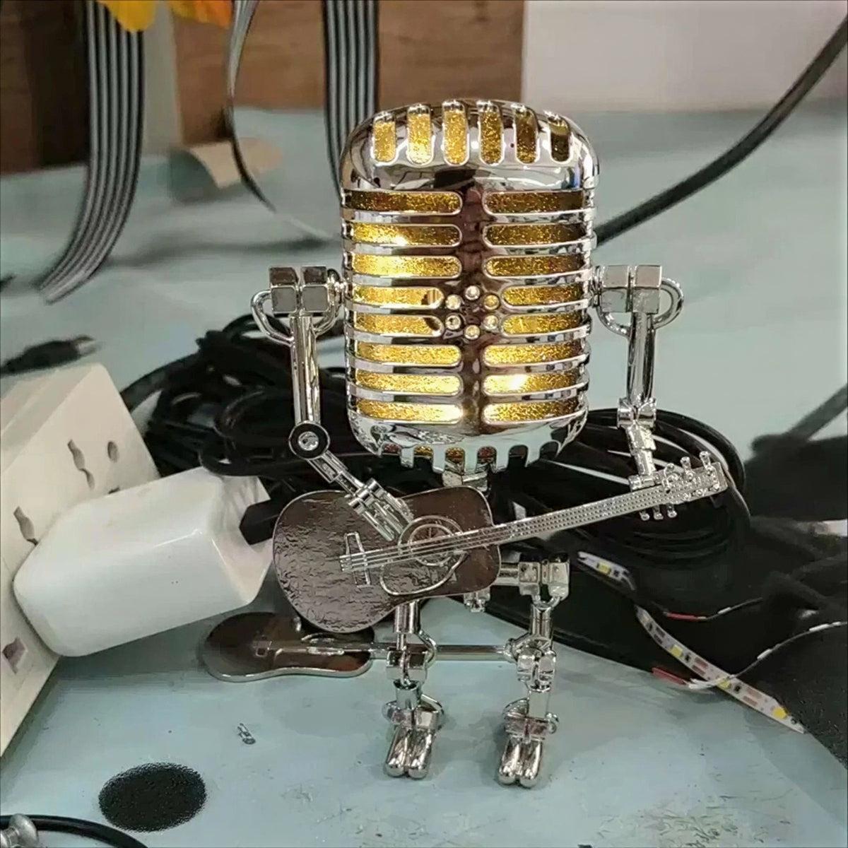 Dimmable Retro Microphone Table Lamp With Guitar Design