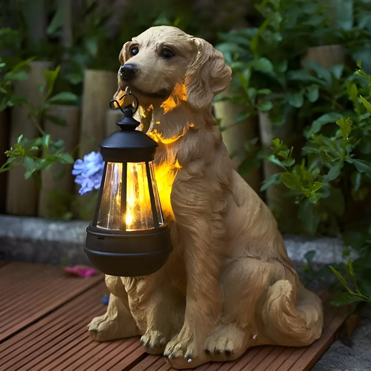 Dog Styled Outdoor Solar Powered Garden Statue Lantern For Landscape Decoration