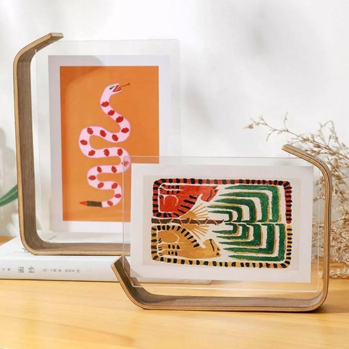 Double Sided Freestanding Picture Frame With Modern Transparent Display