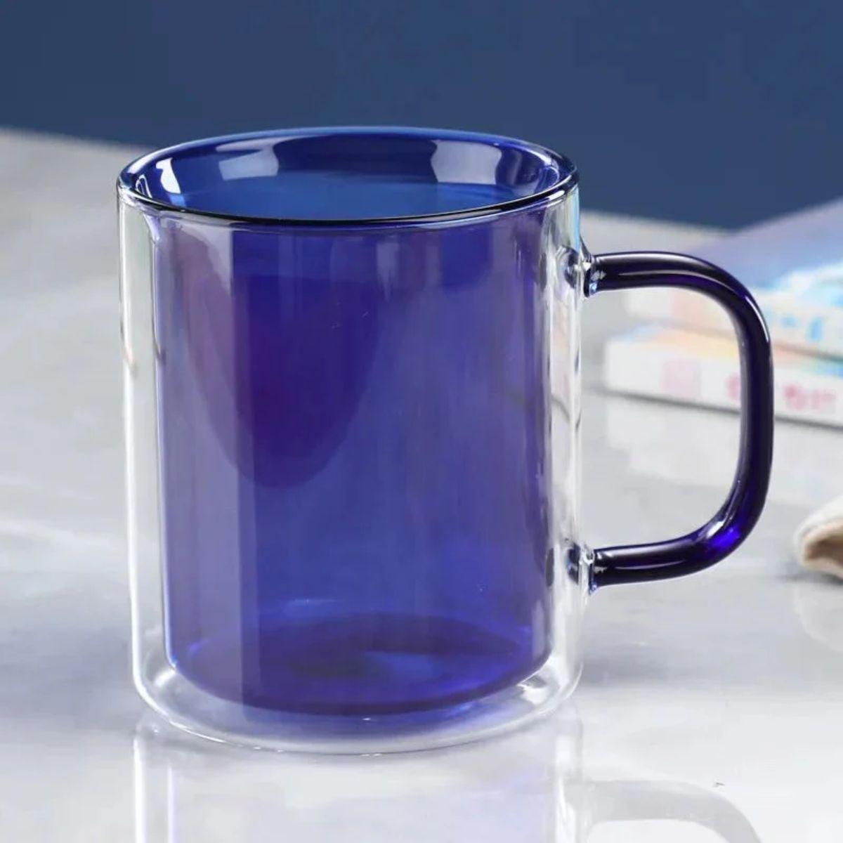 Double Wall Insulated Glass Coffee Mug With Handle