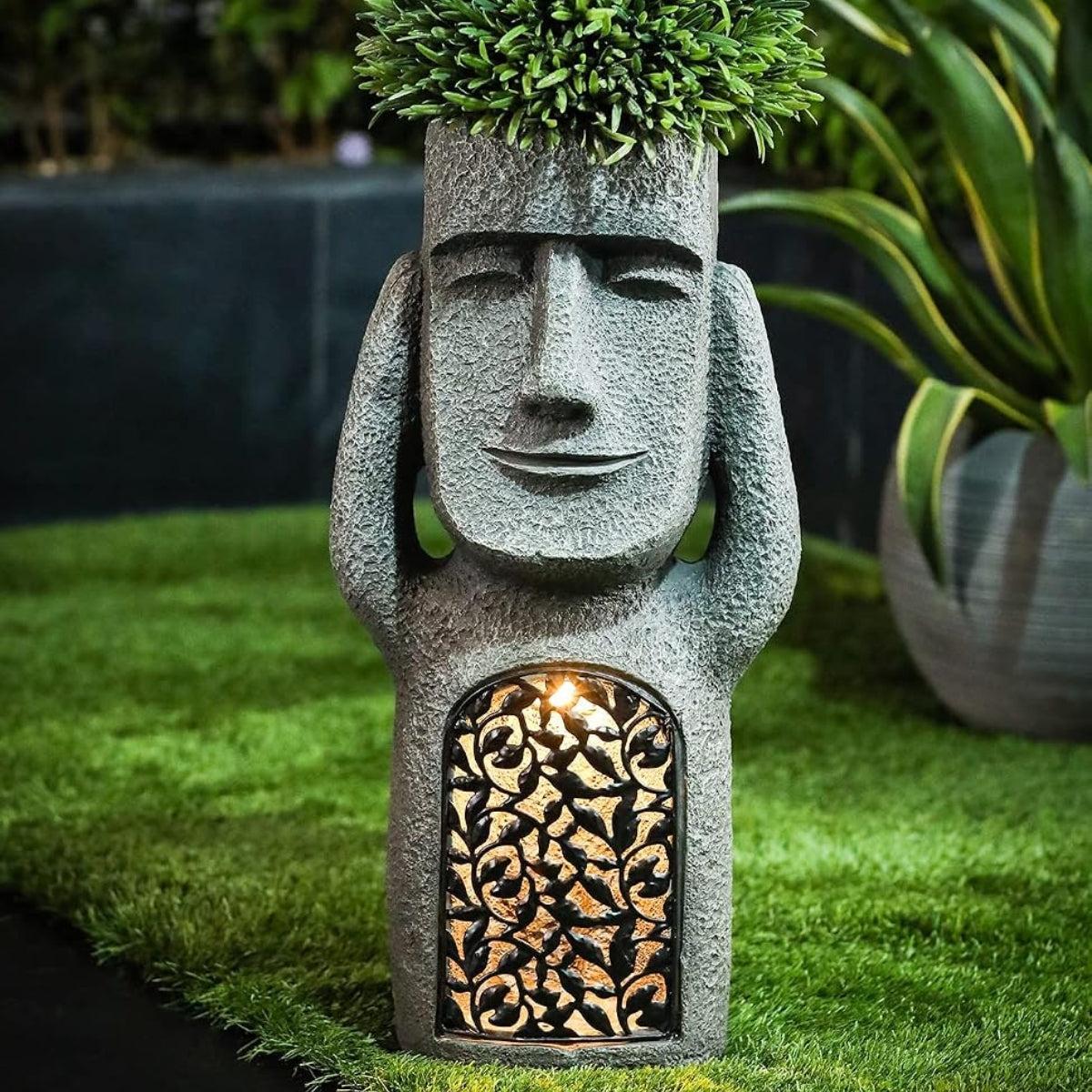 Easter Island Statue Solar Garden Light For Outdoors With Warm Glow
