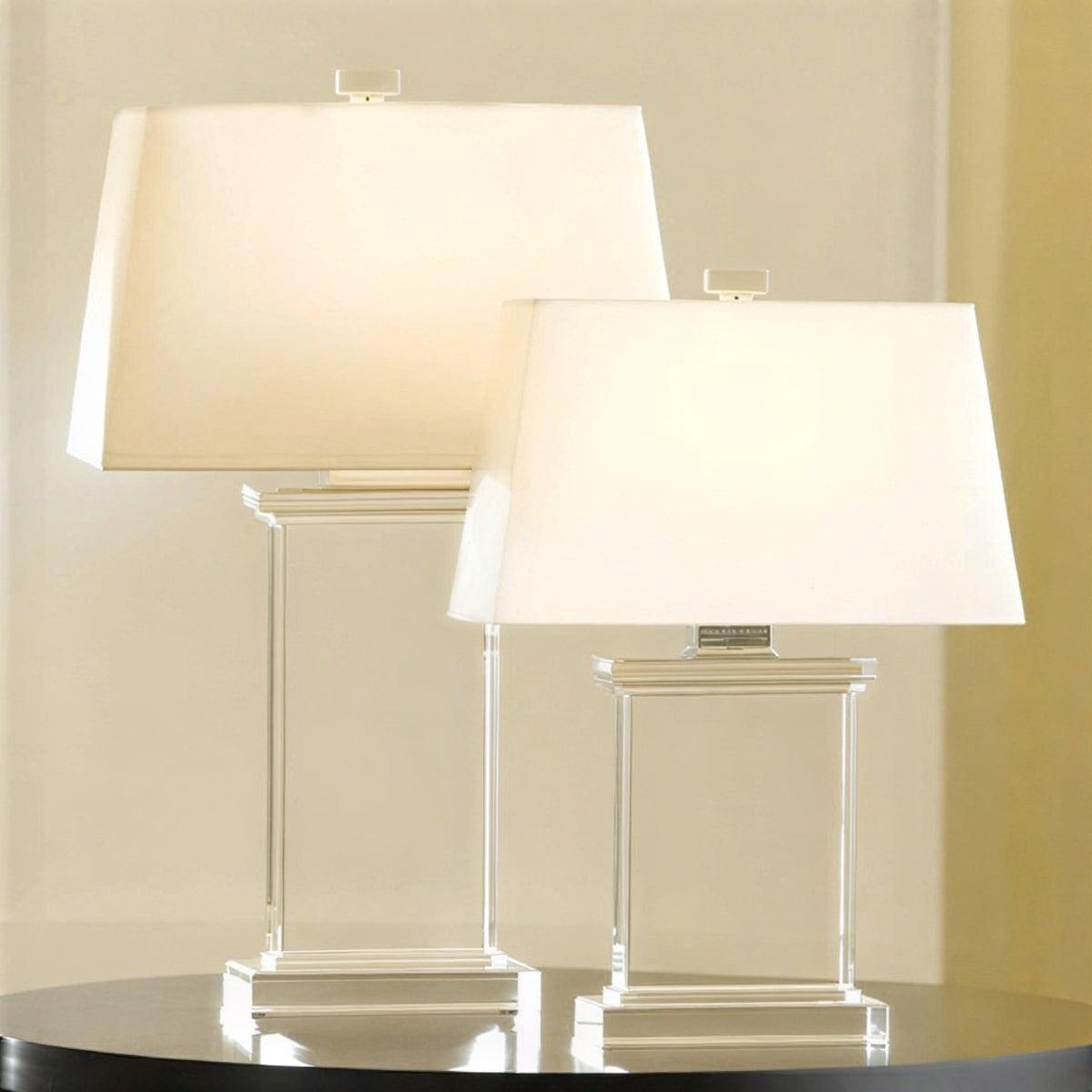 Glass Base Table Lamp With Rectangular Shade And Square Base