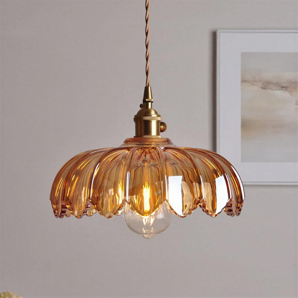 Glazed Vintage Pendant Light With Floral Shade