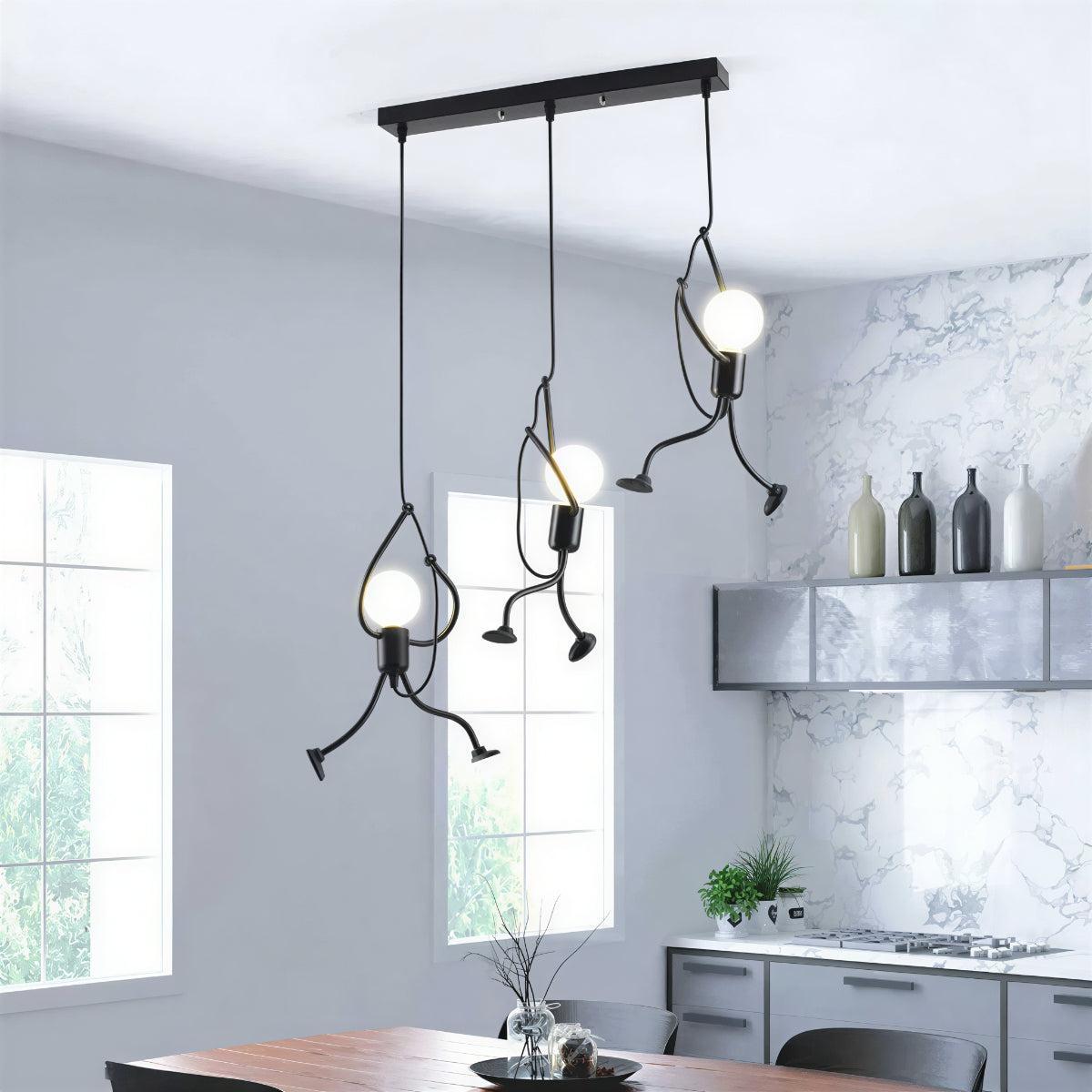 Hanging Stick Figure Pendant Ceiling Light With Climbing Design