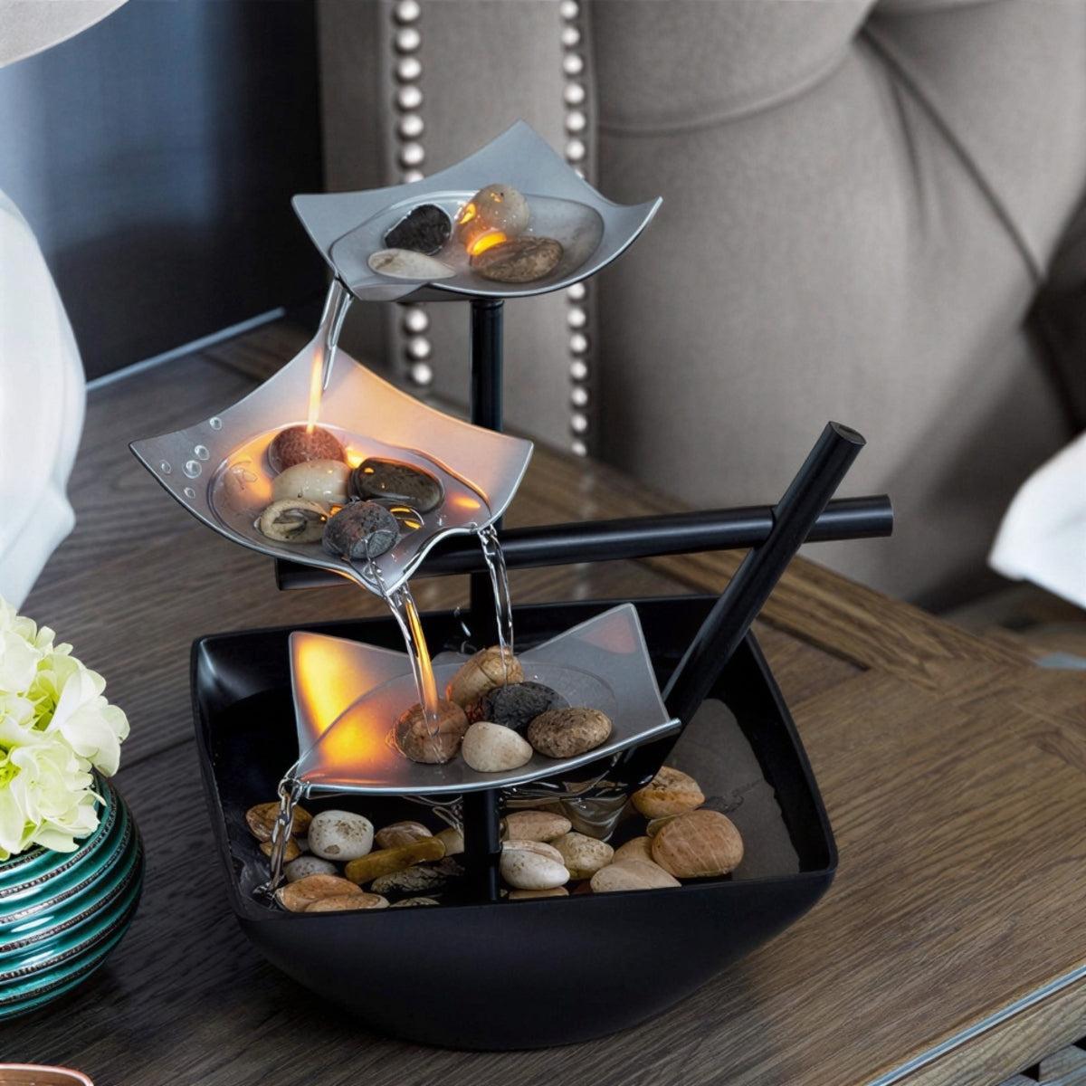 Indoor Water Fountain With Cascading Multi Tiered Waterfall