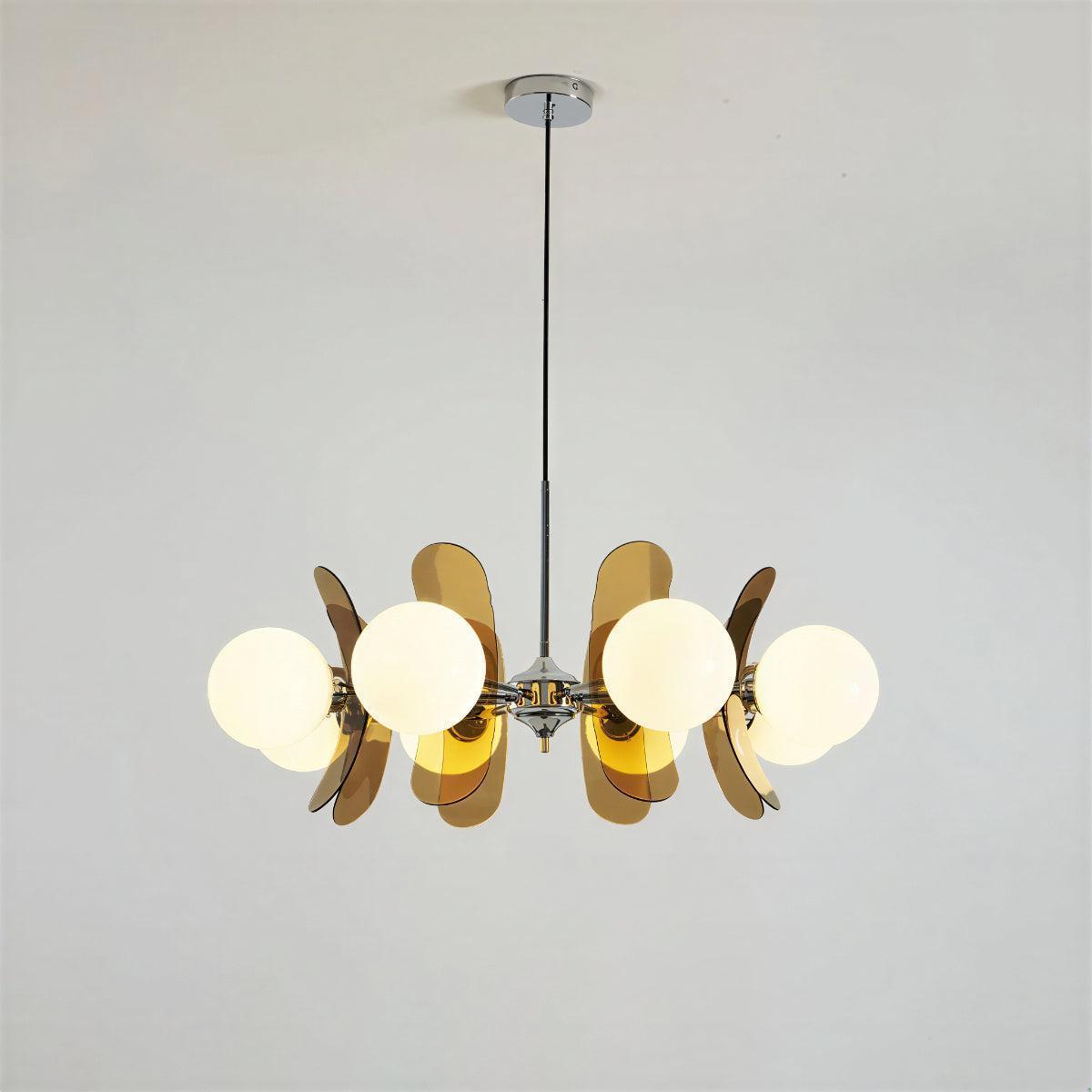 Mid Century Sputnik Chandelier With Round Glass Globes And Curved Shades
