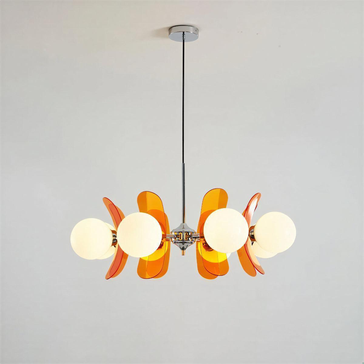 Mid Century Sputnik Chandelier With Round Glass Globes And Curved Shades
