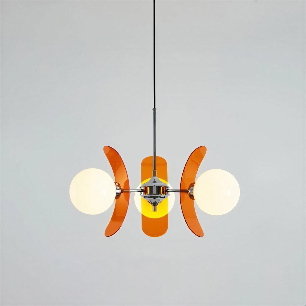 Mid Century Sputnik Chandelier With Round Glass Globes And Curved Shades