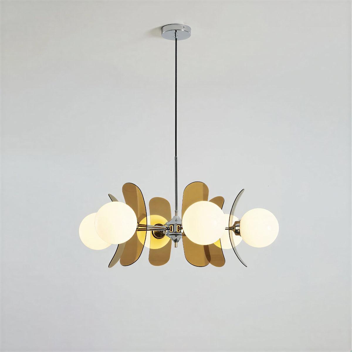 Mid Century Sputnik Chandelier With Round Glass Globes And Curved Shades
