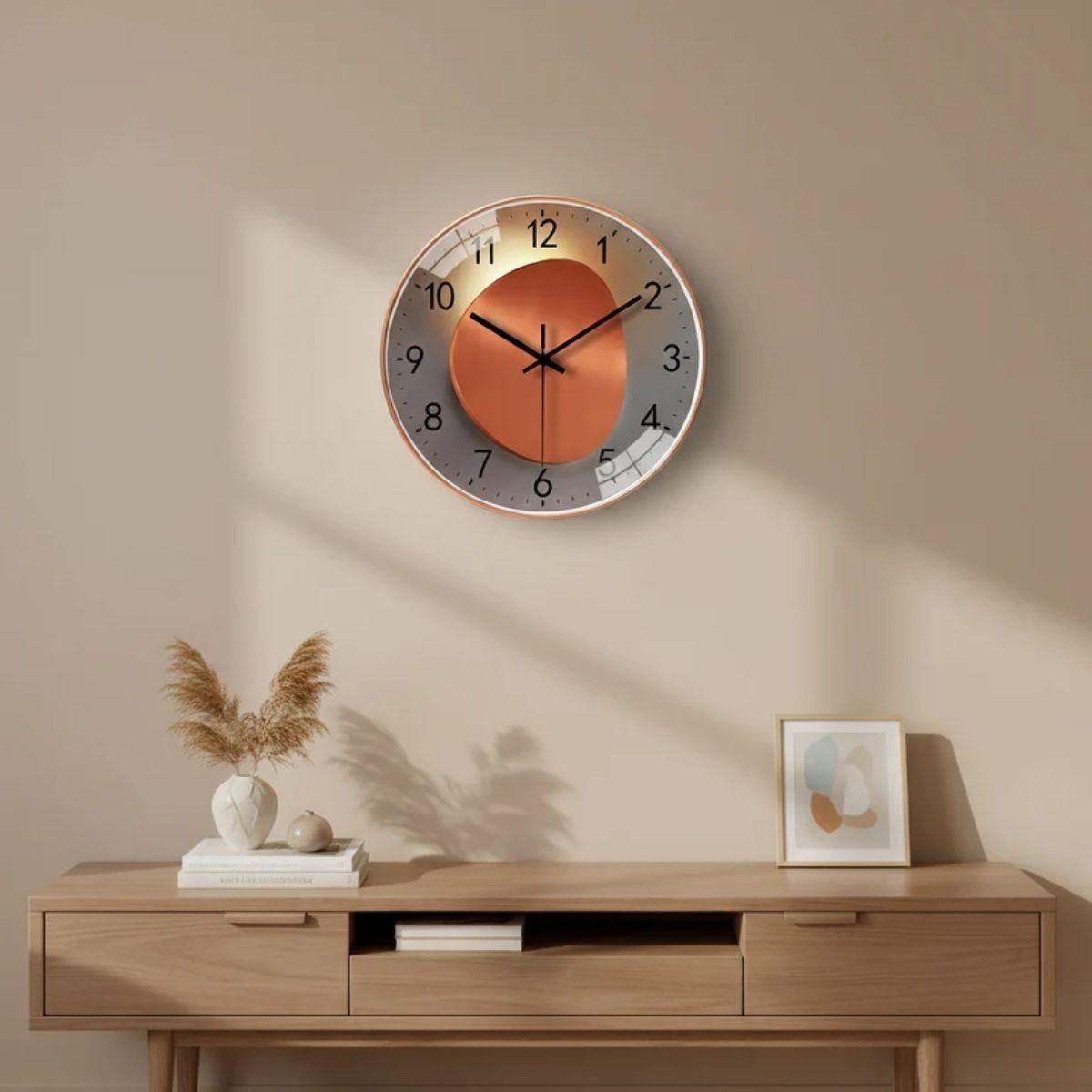 Mid Century Wall Clock With Silent Movement And Luminous Glass Face
