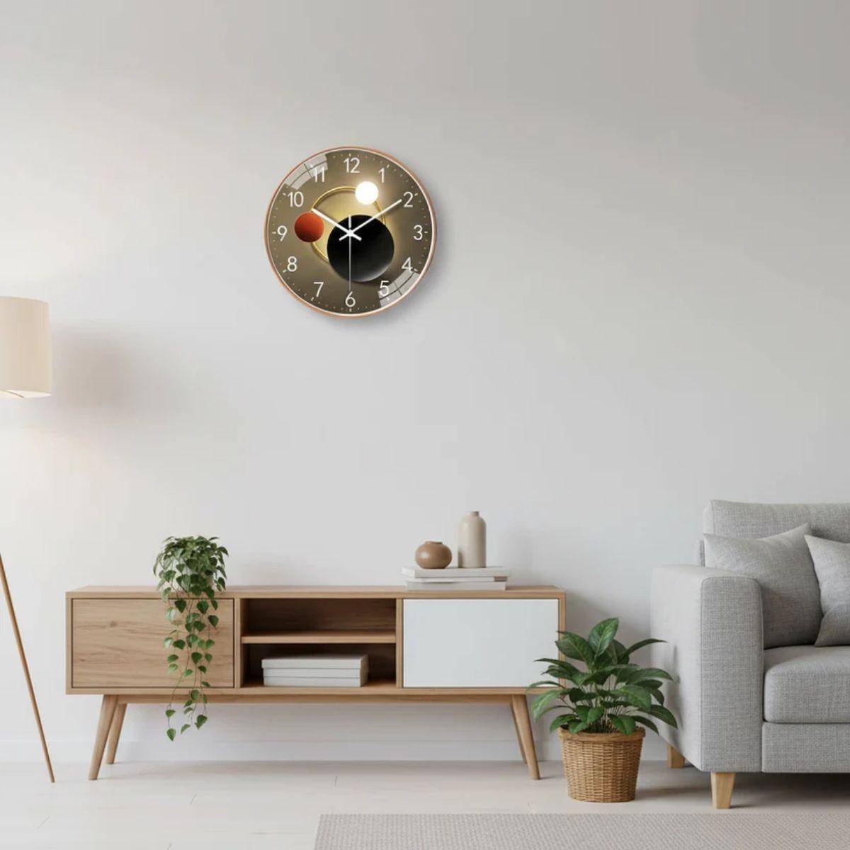 Mid Century Wall Clock With Silent Movement And Luminous Glass Face