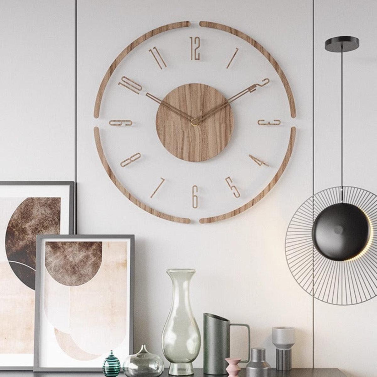 Minimalist Silent Wooden Styled Wall Clock For Modern Living Room