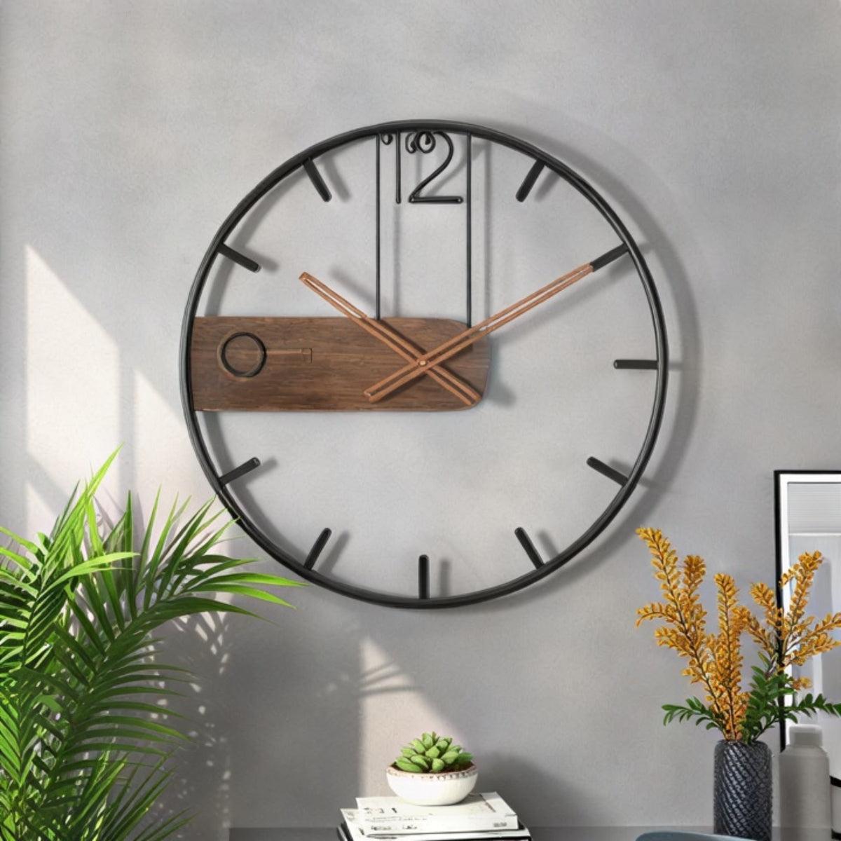 Minimalist Wall Clock With Decorative Wooden Accent