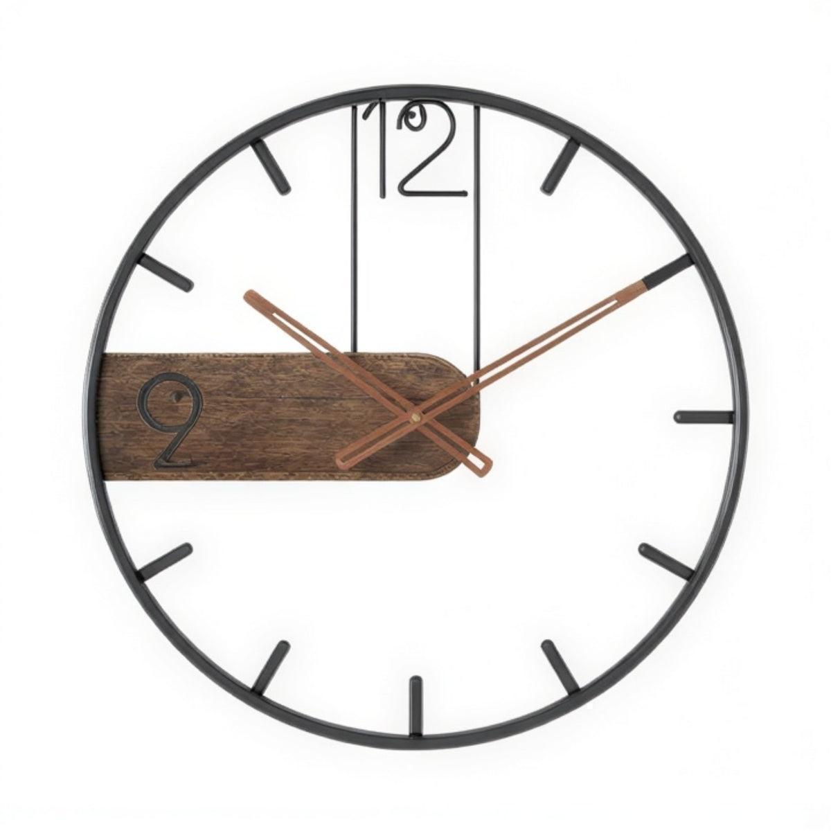 Minimalist Wall Clock With Decorative Wooden Accent