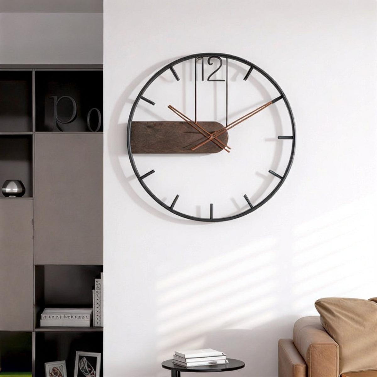 Minimalist Wall Clock With Decorative Wooden Accent