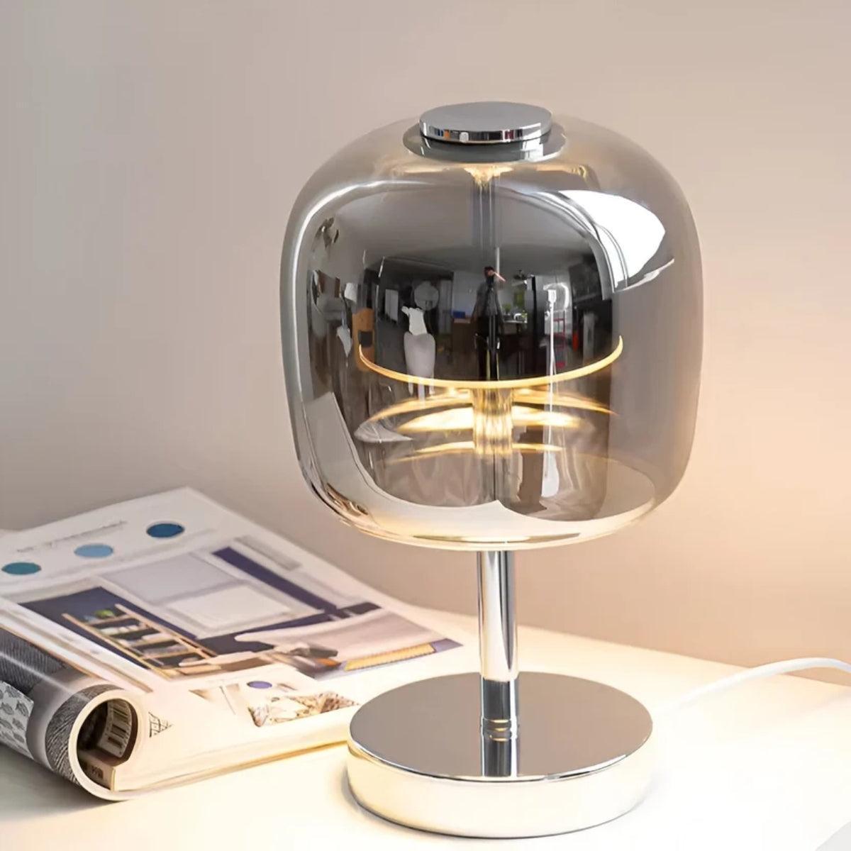 Modern Dimmable Table Lamp With Touch Control Smoked Globe Shade
