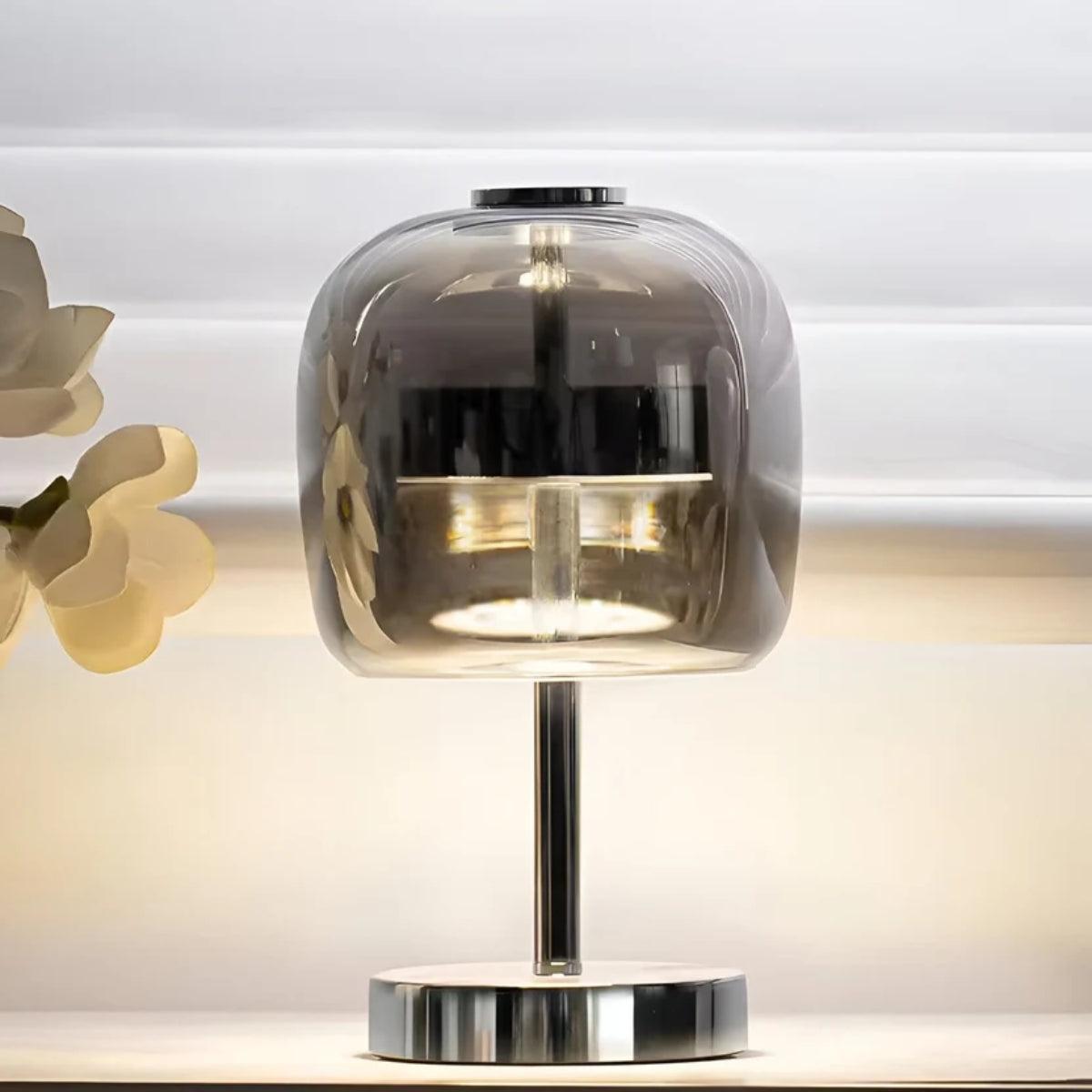 Modern Dimmable Table Lamp With Touch Control Smoked Globe Shade