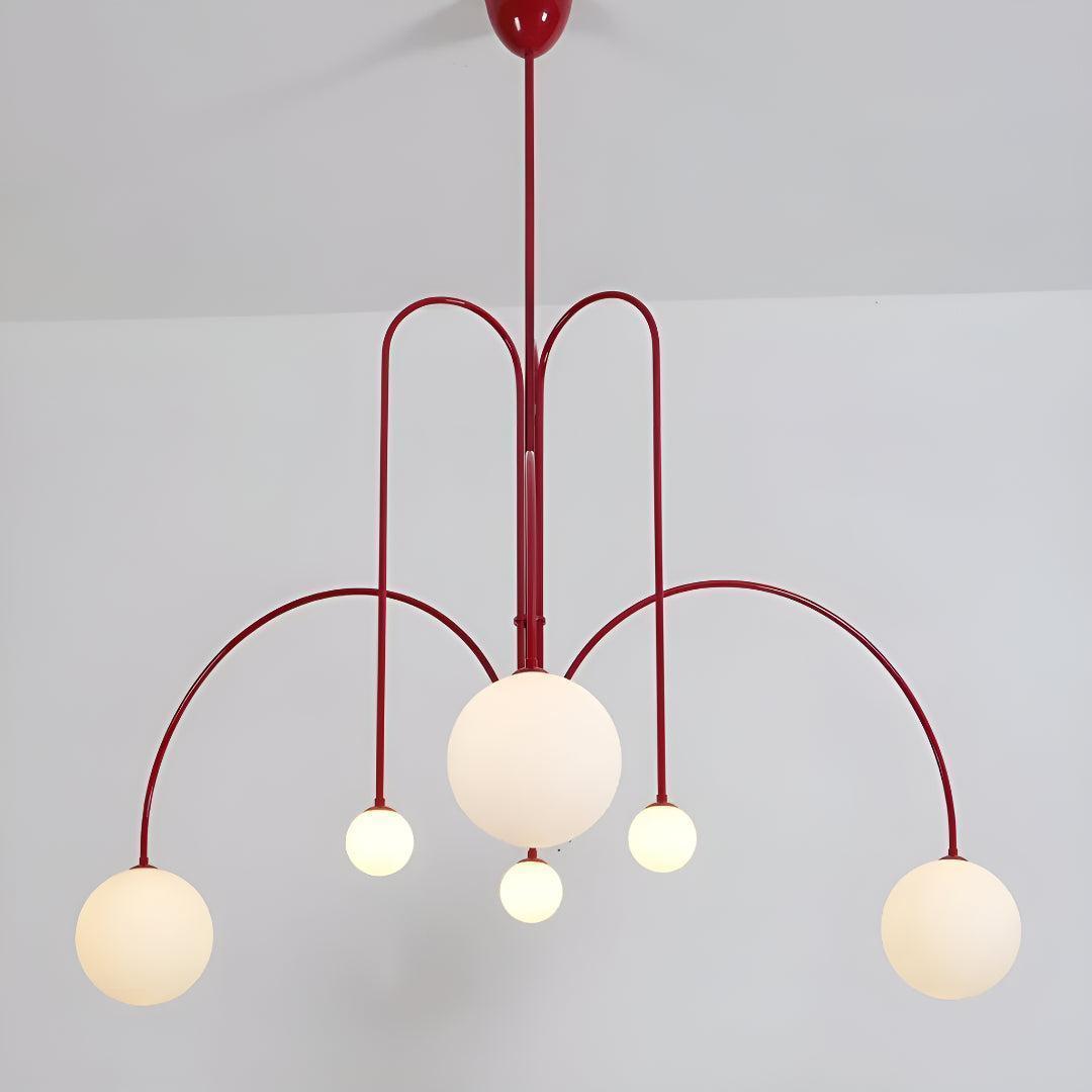 Modern Minimalist Chandelier Ceiling Light Fixture With Arched Arms And Spherical Globes