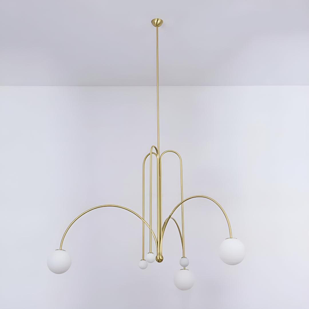 Modern Minimalist Chandelier Ceiling Light Fixture With Arched Arms And Spherical Globes
