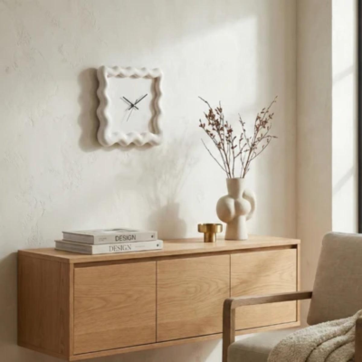 Modern Minimalist Silent Wall Clock With Wavy Square Frame