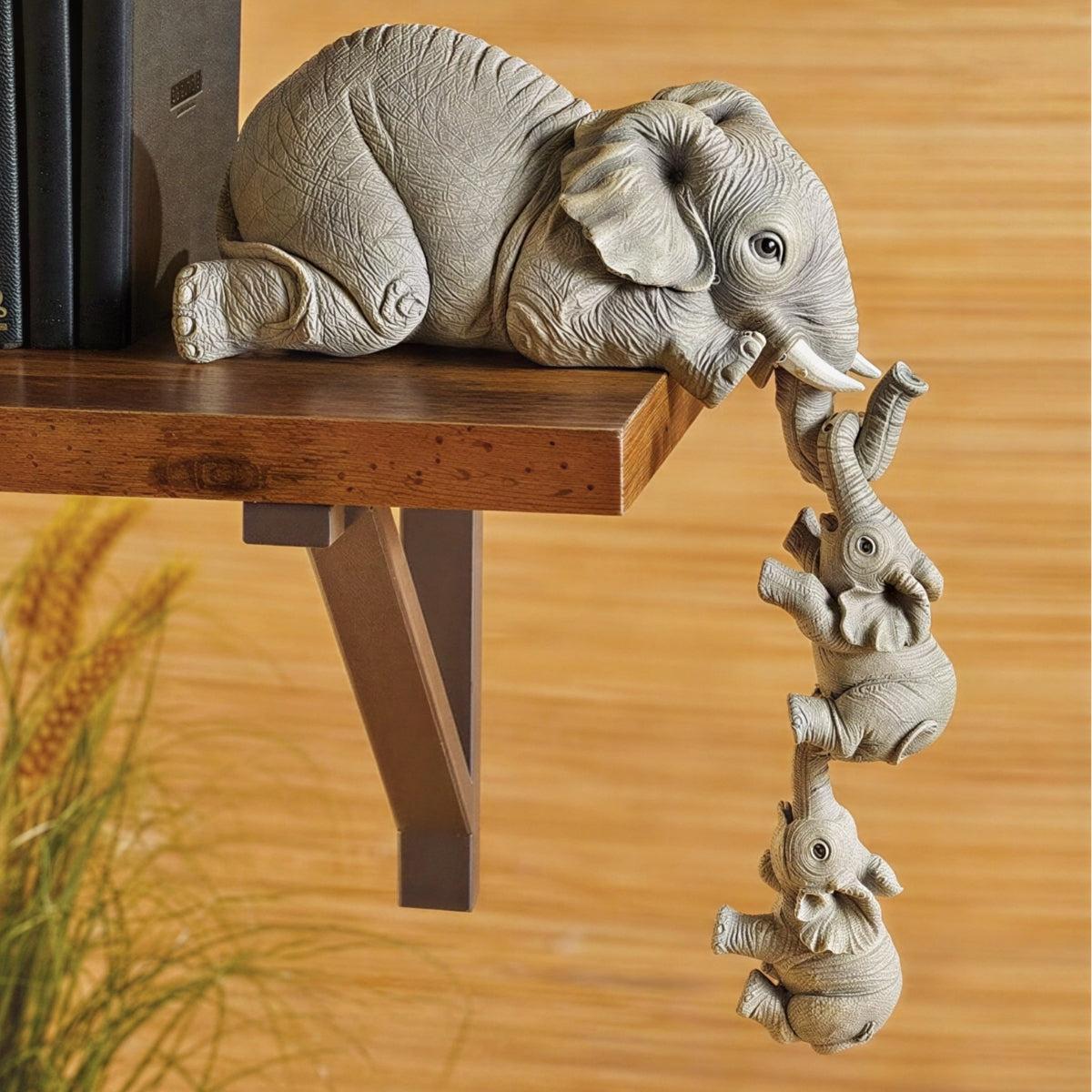 Mother And Baby Elephant Figurine Statue For Fireplace Mantel Decor