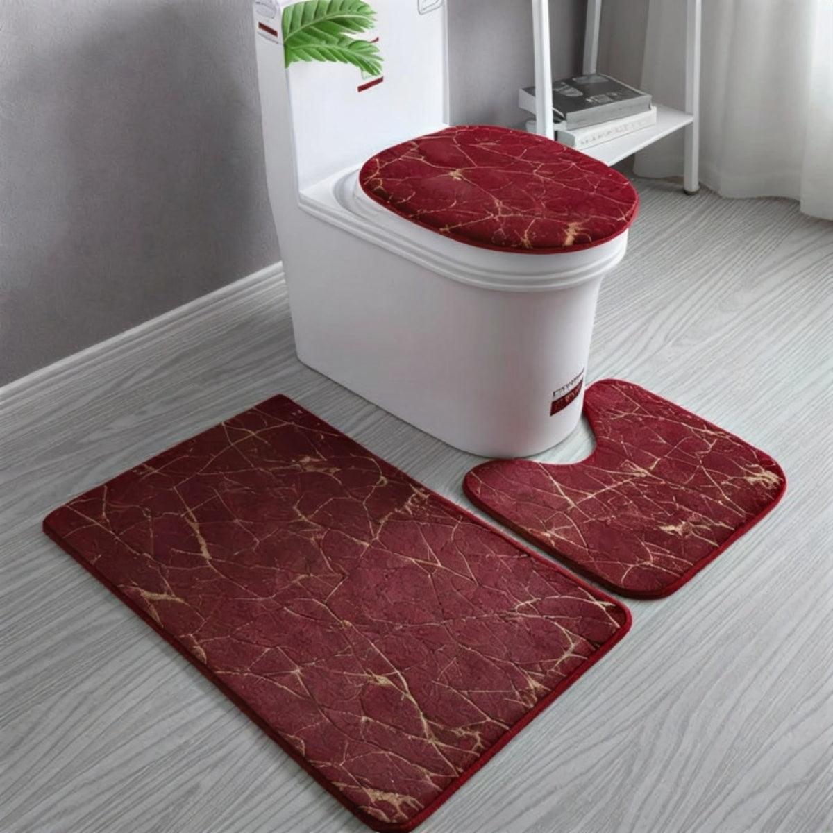 Non Slip Bathroom Mat Set With Toilet Seat Cover