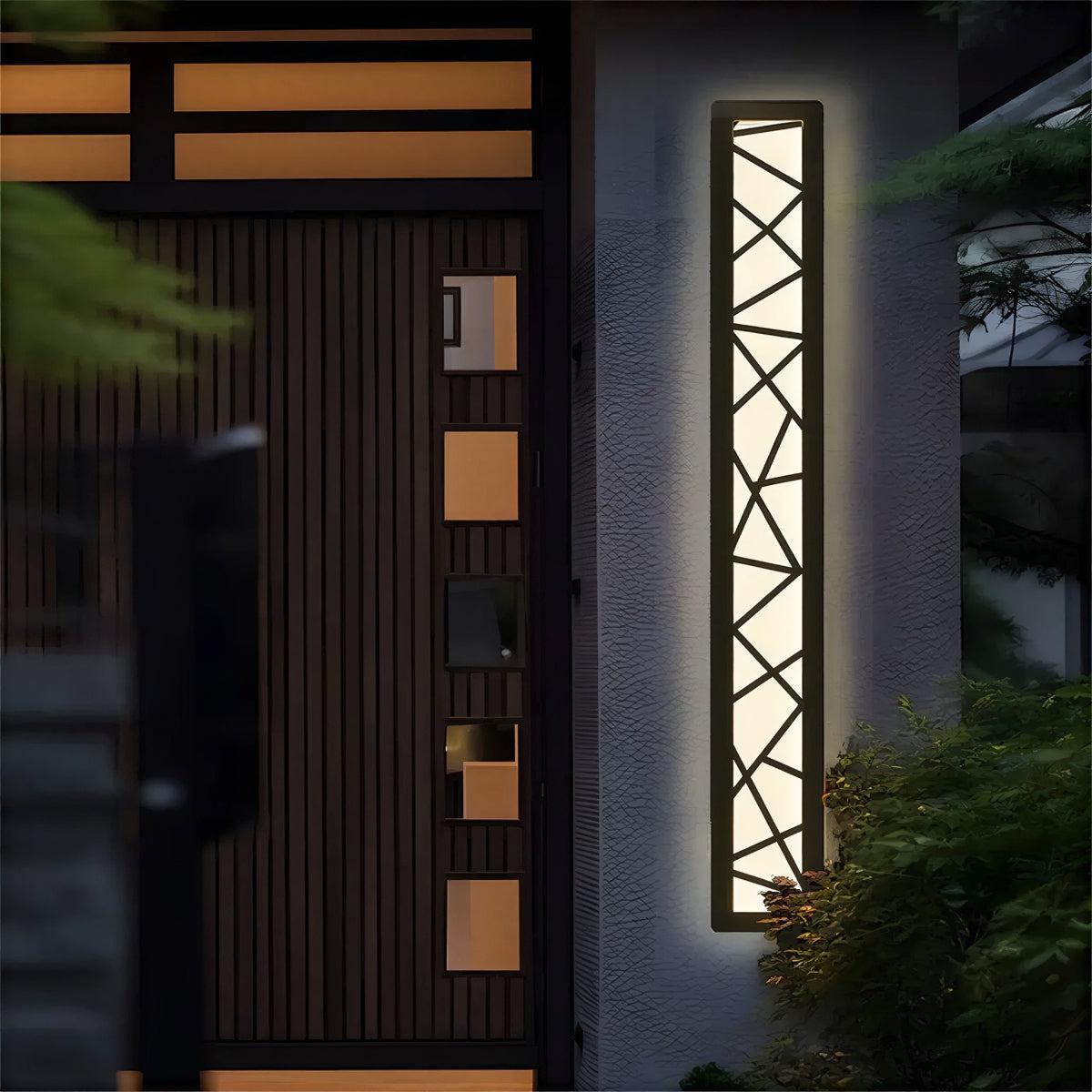 Outdoor Wall Light Fixture With Geometric Lattice LED Bar