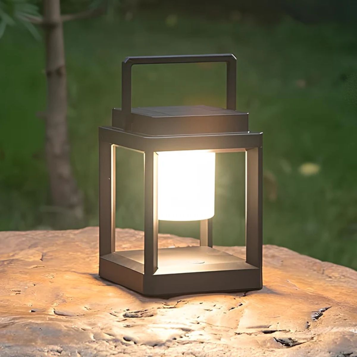 Portable Outdoor Solar Powered Lantern With Hollow Square Cube Design