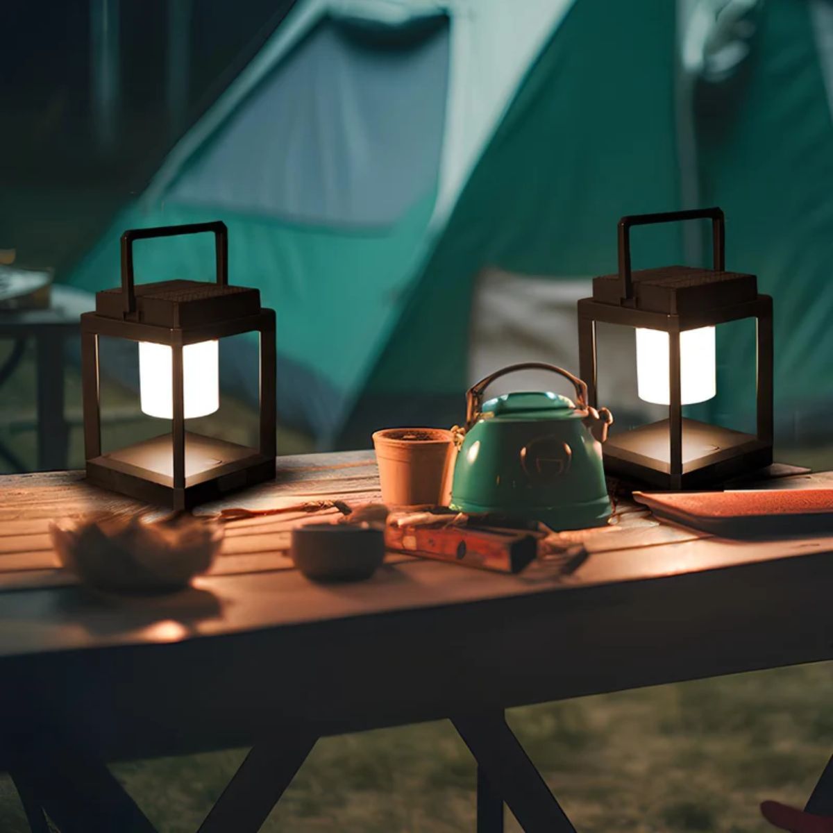 Portable Outdoor Solar Powered Lantern With Hollow Square Cube Design
