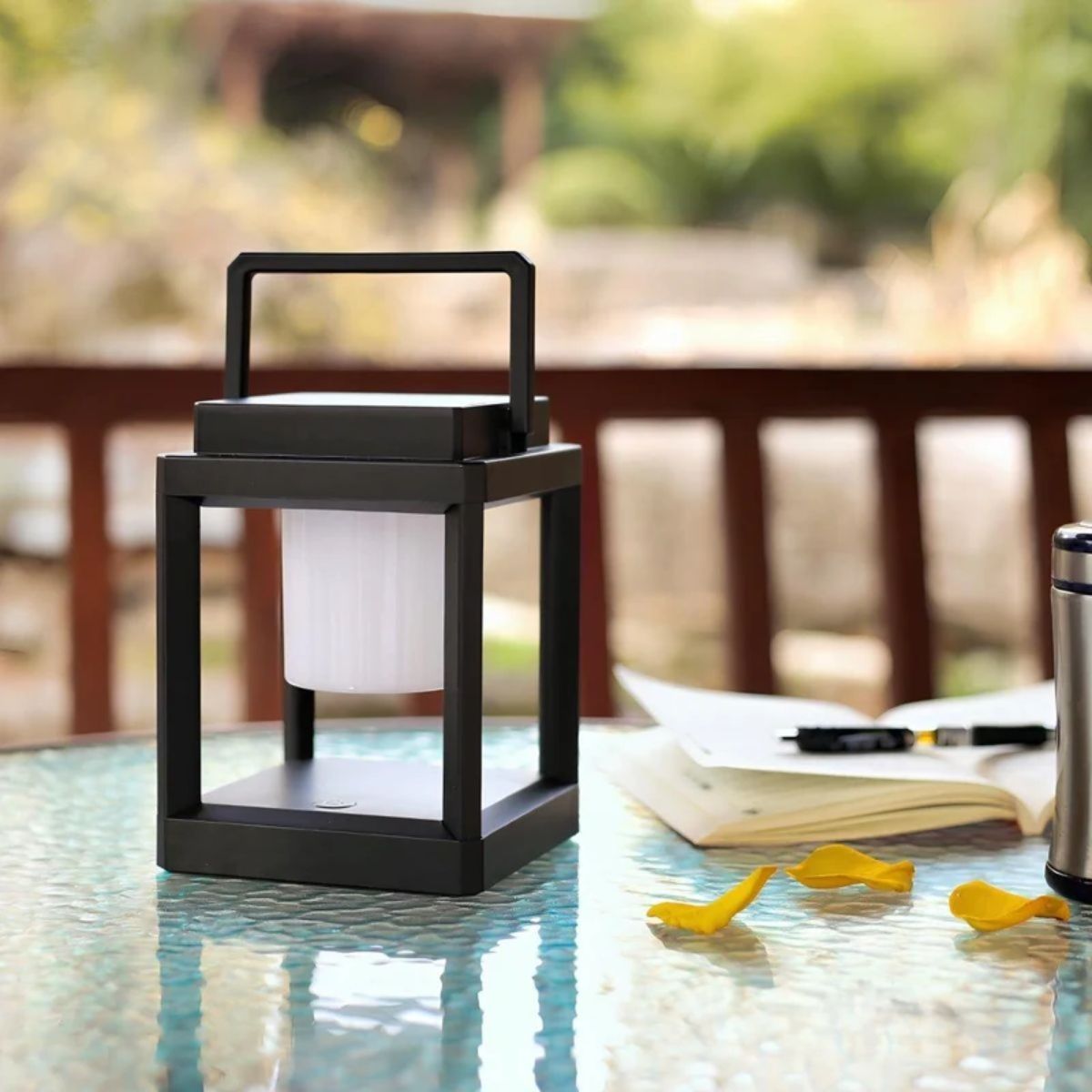 Portable Outdoor Solar Powered Lantern With Hollow Square Cube Design